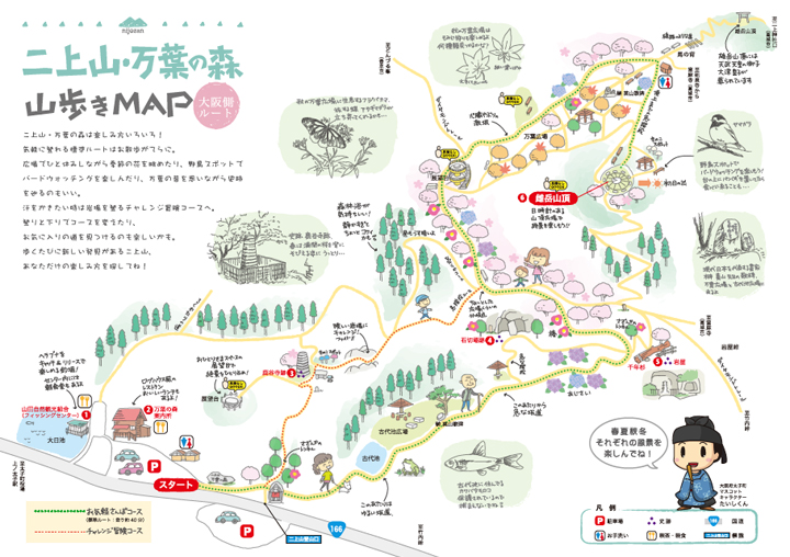 二上山・万葉の森 山歩きMAP（大阪側ルート） 表