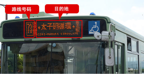 3. 请确认公交车的目的地标志（车头标牌）。